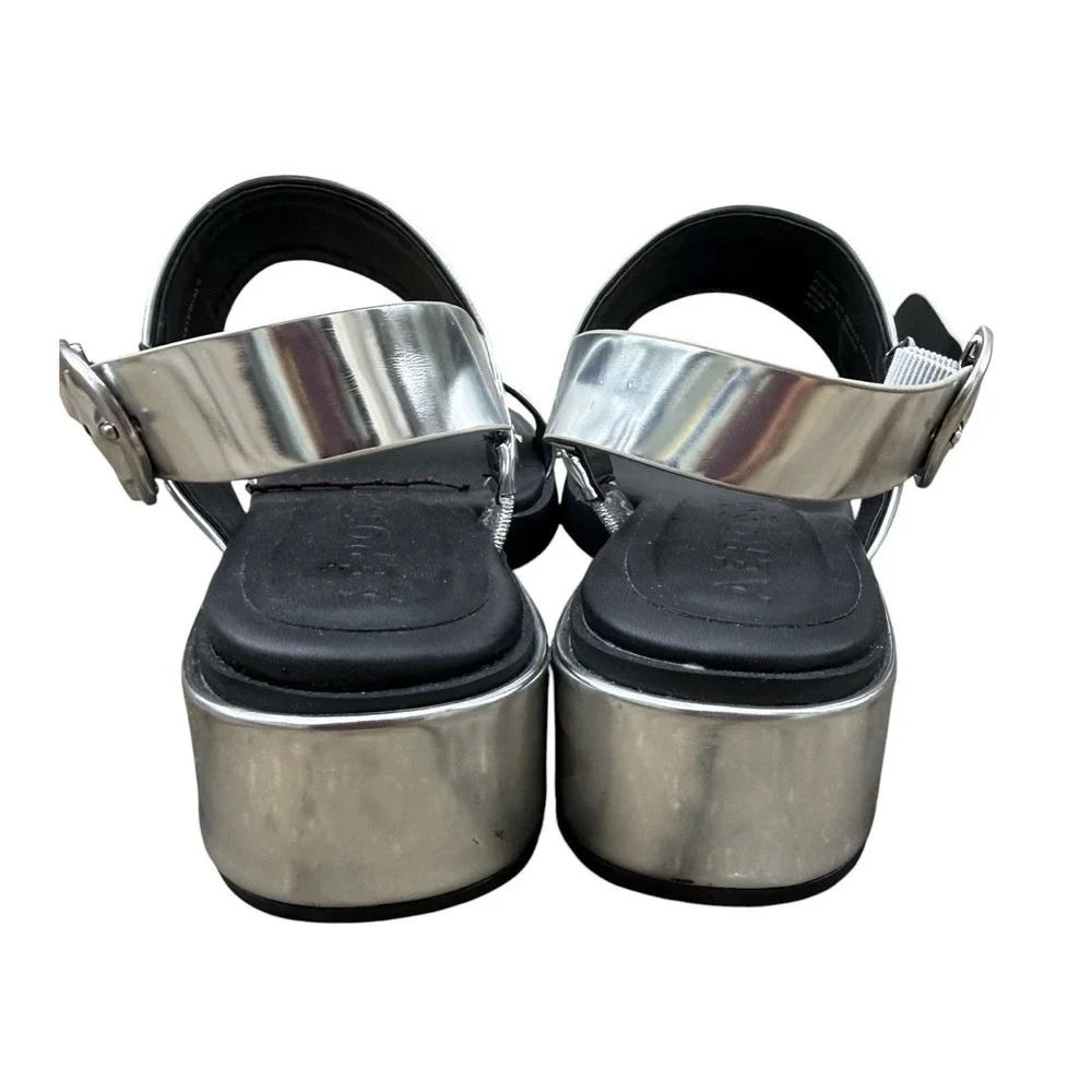 Aerosoles Dove Sandals 8.5M Silver Metallic Mirror Block Heel Buckle Comfort